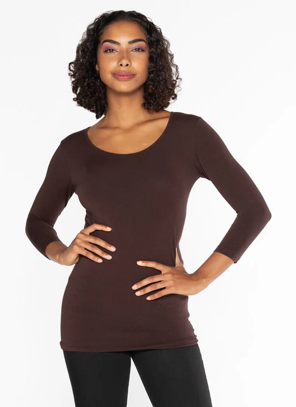 TOP | 3/4 SLEEVE SCOOP NECK-Top-CEST MOI-ONE SIZE-Brown-Coriander