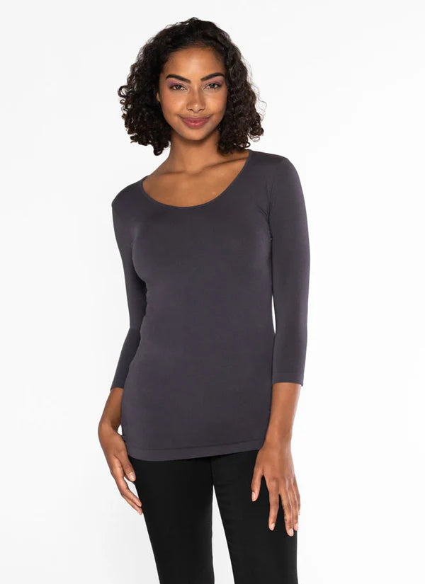 TOP | 3/4 SLEEVE SCOOP NECK-Top-CEST MOI-ONE SIZE-Charcoal-Coriander