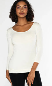 TOP | 3/4 SLEEVE SCOOP NECK-Top-CEST MOI-ONE SIZE-Ivory-Coriander