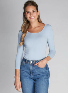TOP | 3/4 SLEEVE SCOOP NECK-Top-CEST MOI-ONE SIZE-LIGHT BLUE-Coriander