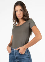 TOP | SHORT SLEEVE SCOOP NECK-Tops-CEST MOI-ONE-OLIVE-Coriander