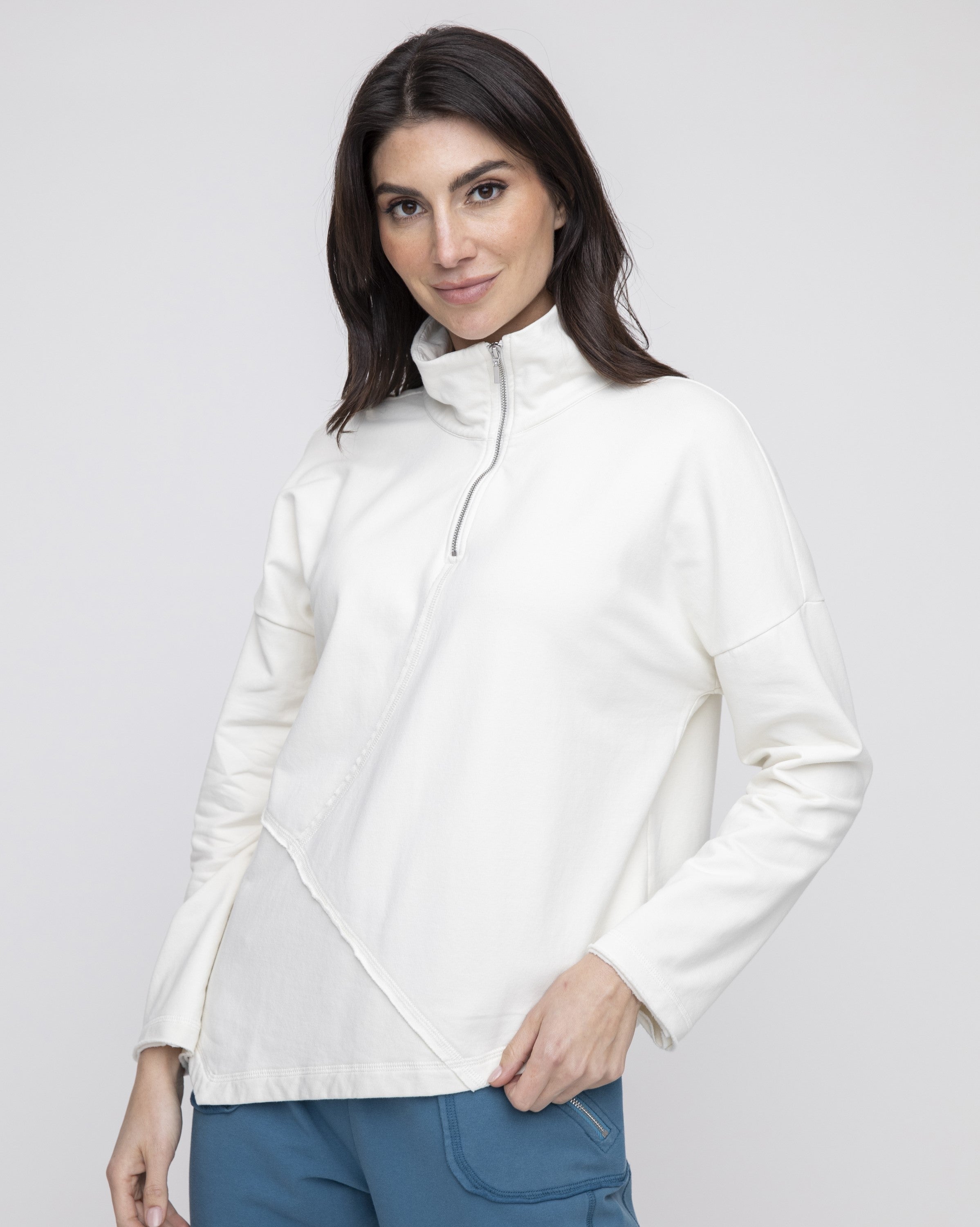 TOP | ZIP SEAM PULLOVER-Shirts & Tops-LIV BY HABITAT-SMALL-WINTER WHITE-Coriander