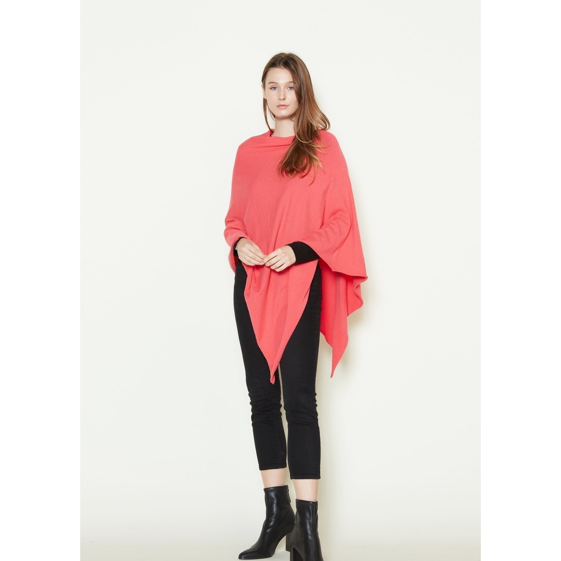 TRIANGLE PONCHO-Scarves & Wraps-LOOK BY M-ONE SIZE-CORAL-Coriander