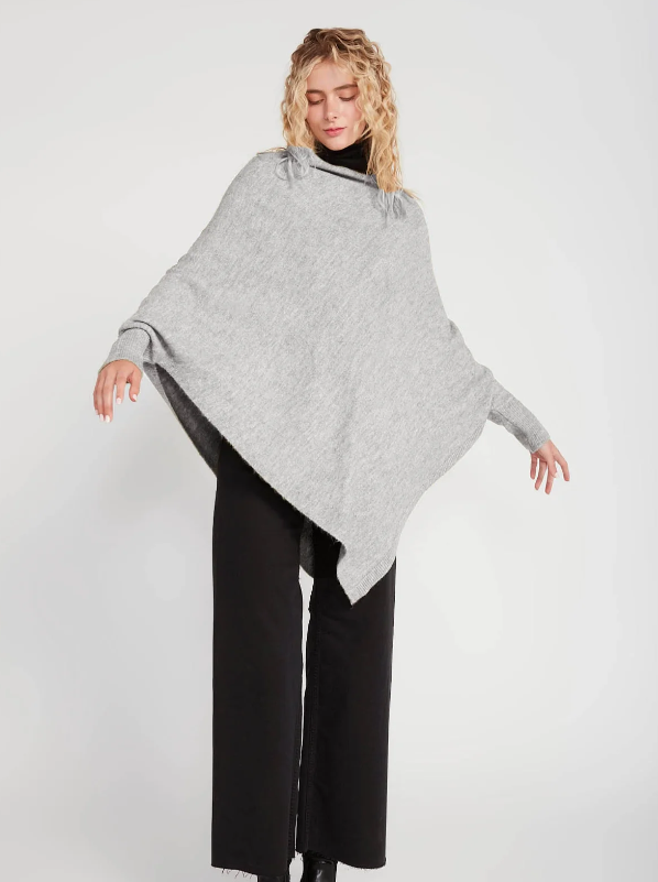TRIANGLE PONCHO WITH SLEEVES-Jackets & Sweaters-LOOK BY M-LIGHT GREY-Coriander
