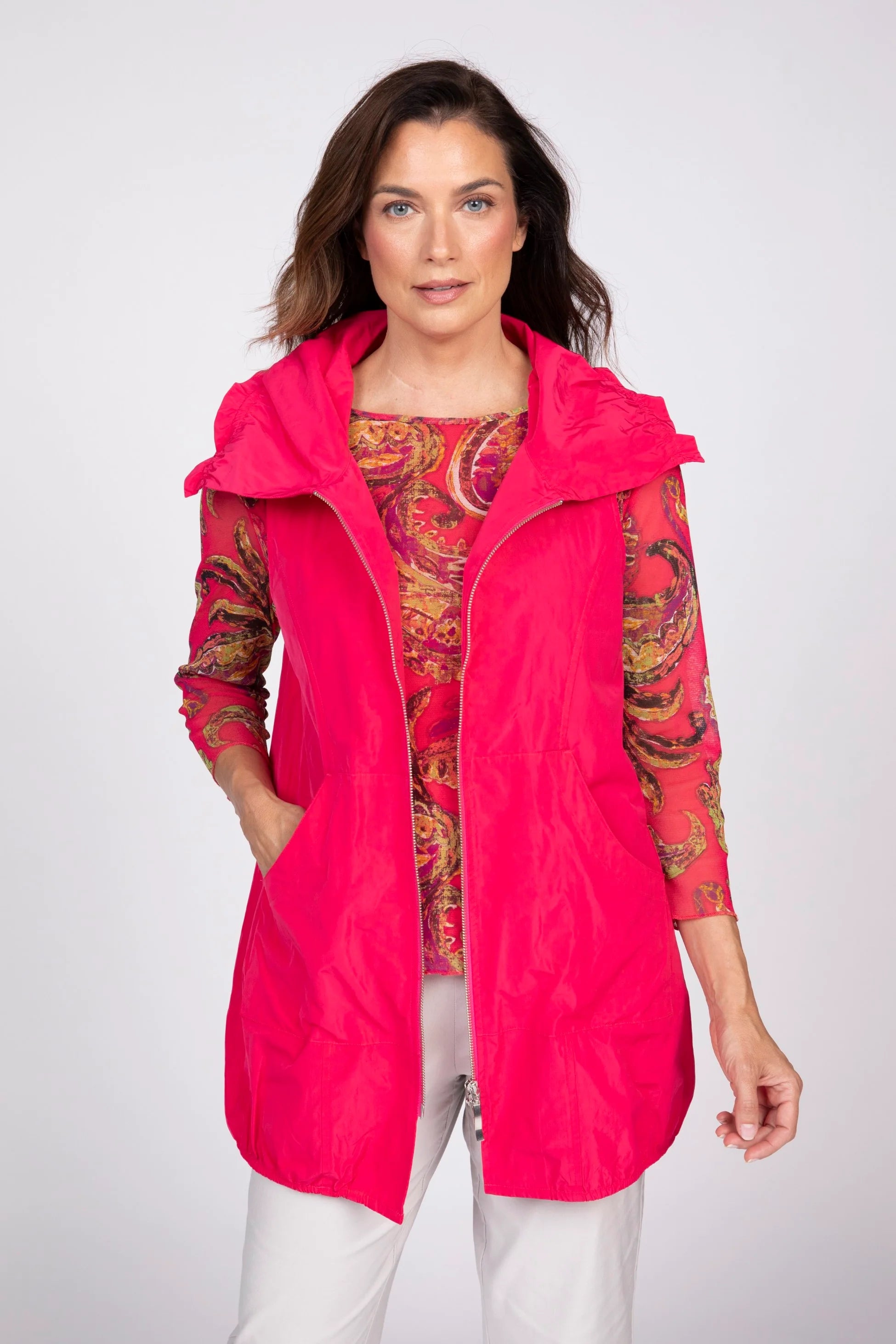 TUNIC VEST | RUCHED COLLAR-Jackets & Sweaters-OLIVIA-SMALL-AZALEA-Coriander