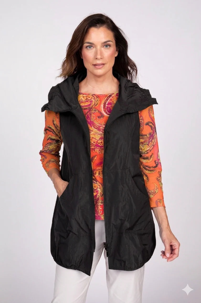 TUNIC VEST | RUCHED COLLAR-Jackets & Sweaters-OLIVIA-SMALL-BLACK-Coriander