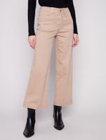 TWILL PANTS | CROP WIDE LEG-Bottoms-CHARLIE B-2-SESAME-Coriander