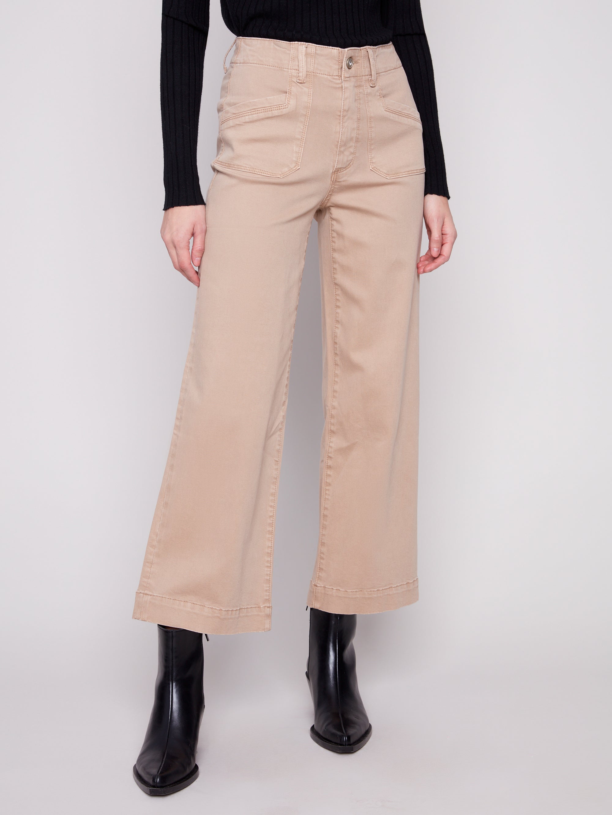 TWILL PANTS | CROP WIDE LEG-Bottoms-CHARLIE B-2-SESAME-Coriander