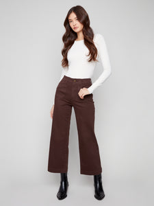 TWILL PANTS | CROP WIDE LEG-Bottoms-CHARLIE B-Coriander