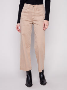 TWILL PANTS | CROP WIDE LEG-Bottoms-CHARLIE B-Coriander