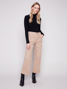 TWILL PANTS | CROP WIDE LEG-Bottoms-CHARLIE B-Coriander