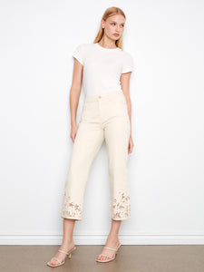 TWILL PANTS | FLORAL LACE HEM-Denim-CHARLIE B-Coriander
