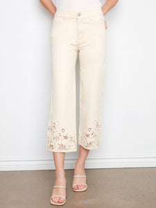 TWILL PANTS | FLORAL LACE HEM-Denim-CHARLIE B-Coriander