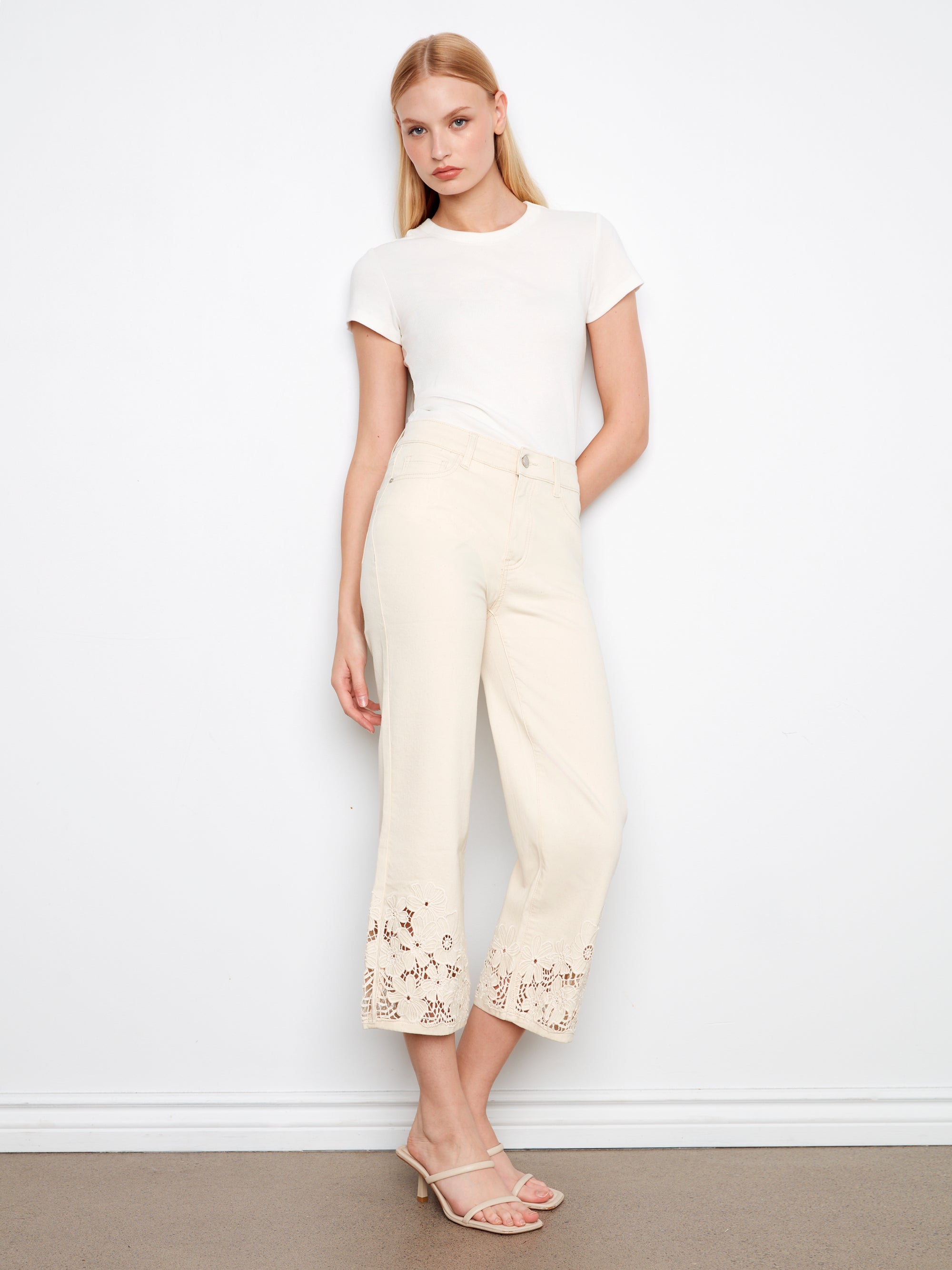 TWILL PANTS | FLORAL LACE HEM-Denim-CHARLIE B-6-NATURAL-Coriander