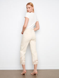 TWILL PANTS | FLORAL LACE HEM-Denim-CHARLIE B-Coriander