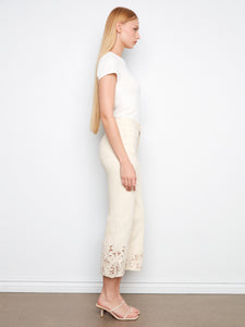 TWILL PANTS | FLORAL LACE HEM-Denim-CHARLIE B-Coriander