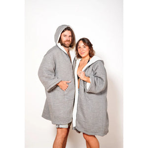 UNISEX FLEECE-LINED MUSLIN ZIP PONCHO | THE POLAR-Sweaters & Jackets-TOFINO TOWEL-Coriander