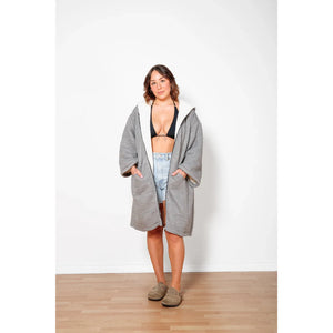 UNISEX FLEECE-LINED MUSLIN ZIP PONCHO | THE POLAR-Sweaters & Jackets-TOFINO TOWEL-Coriander