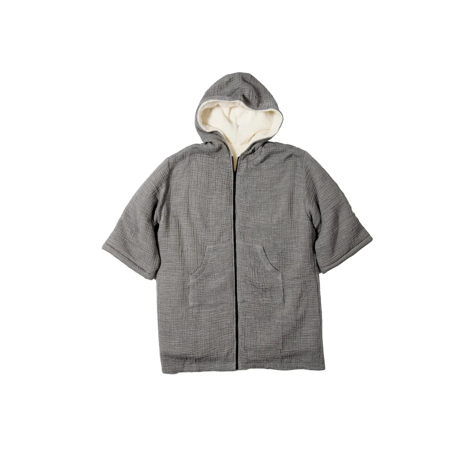 UNISEX FLEECE-LINED MUSLIN ZIP PONCHO | THE POLAR-Sweaters & Jackets-TOFINO TOWEL-Coriander