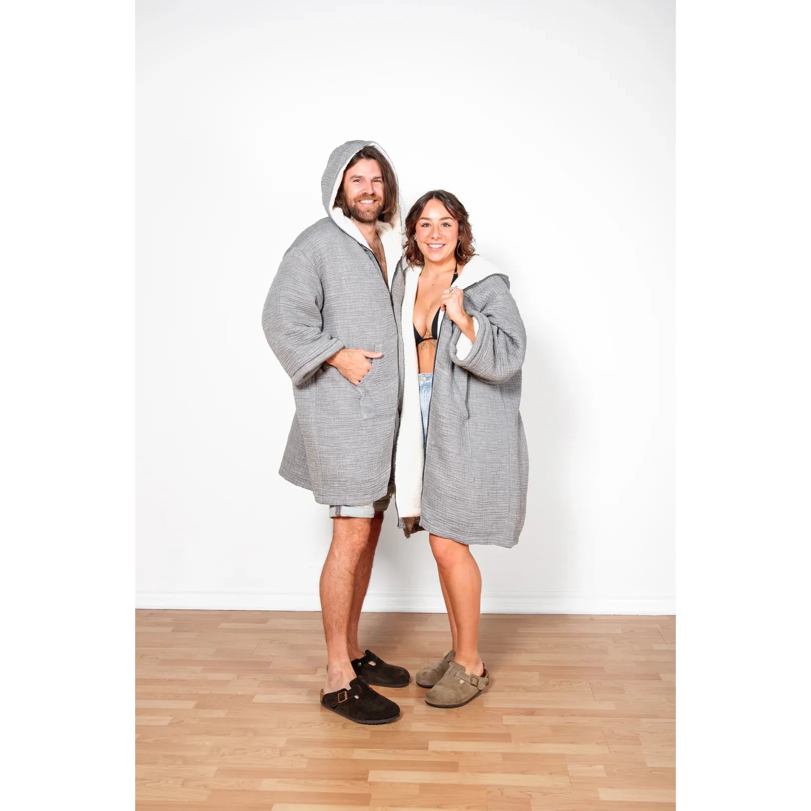 UNISEX FLEECE-LINED MUSLIN ZIP PONCHO | THE POLAR-Sweaters & Jackets-TOFINO TOWEL-ONE-GREY-Coriander