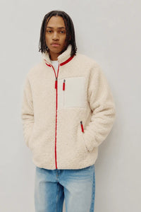 UNISEX SHERPA FLEECE JACKET | CANADA EDITION-Jackets & Sweaters-KUWALLA-SMALL-CREAM-RED-Coriander