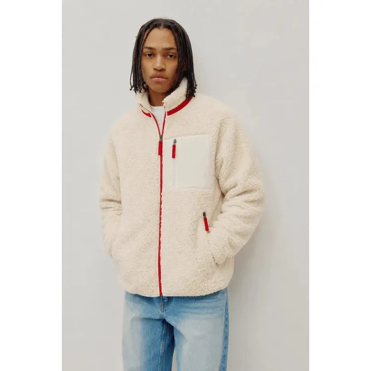 UNISEX SHERPA FLEECE JACKET | CANADA EDITION-Jackets & Sweaters-KUWALLA-SMALL-CREAM-RED-Coriander