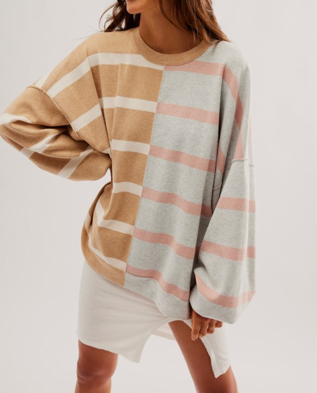 UPTOWN STRIPE PULLOVER-Tops-FREE PEOPLE-XSMALL-CAMEL GREY COMBO-Coriander