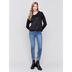 V-NECK BLOBS KNIT TOP-Top-CHARLIE B-Coriander