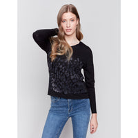 V-NECK BLOBS KNIT TOP-Top-CHARLIE B-SMALL-Black-Coriander