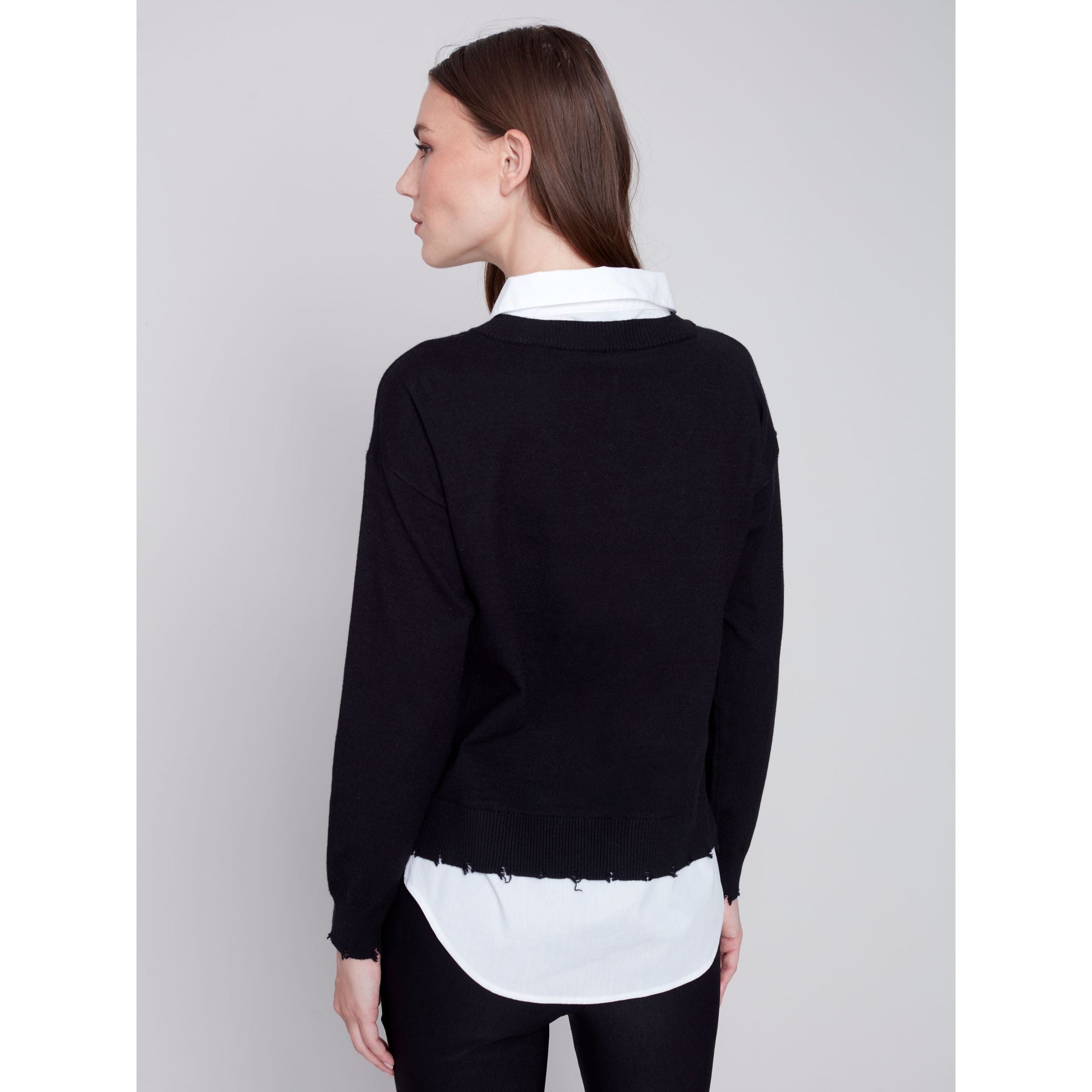 V NECK FOOLER SWEATER-Jackets & Sweaters-CHARLIE B-SMALL-Black-Coriander