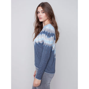 V-NECK LONG SLEEVE TIE DYE TEE - DENIM-Tops-CHARLIE B-Coriander