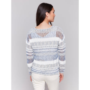 V-NECK NOVELTY YARN SWEATER-Jackets & Sweaters-CHARLIE B-Coriander