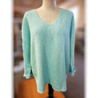 V-NECK TUNIC SLUB YARN SWEATER-Sweater Pullover-AVALIN-ONE SIZE-TURQUOISE-Coriander