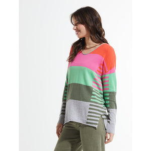 VARIED STRIPE V-NECK SWEATER-Jackets & Sweaters-ZAKET & PLOVER-Coriander