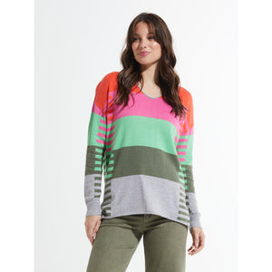 VARIED STRIPE V-NECK SWEATER-Jackets & Sweaters-ZAKET & PLOVER-XSMALL-CORAL-Coriander