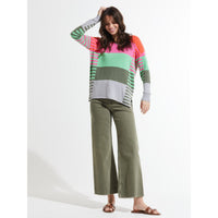 VARIED STRIPE V-NECK SWEATER-Jackets & Sweaters-ZAKET & PLOVER-Coriander