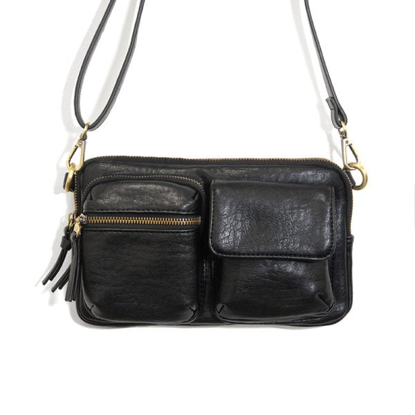 VEGAN KENDRA CARGO POCKET SLING/CROSSBODY BAG-Bags & Wallets-JOY SUSAN-BLACK-Coriander