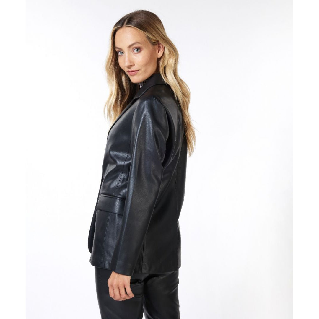 VEGAN LEATHER BLAZER-Jackets & Sweaters-ESQUALO-Coriander