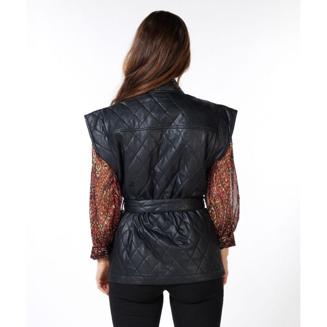 VEGAN LEATHER QUILTED VEST-Jackets & Sweaters-ESQUALO-XSMALL-Black-Coriander