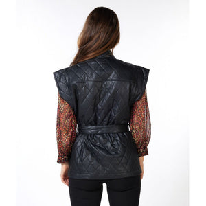 VEGAN LEATHER QUILTED VEST-Jackets & Sweaters-ESQUALO-Coriander