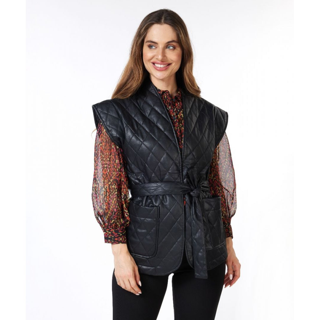 VEGAN LEATHER QUILTED VEST-Jackets & Sweaters-ESQUALO-XSMALL-Black-Coriander