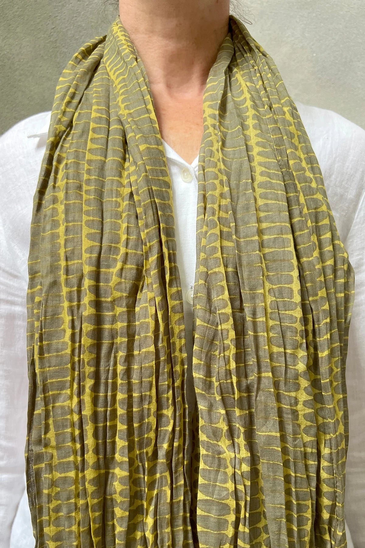 WALL COTTON SCARF - MOSS/BEIGE-Scarves & Wraps-SEE DESIGN-Coriander