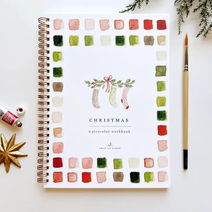 WATERCOLOUR WORKBOOK | CHRISTMAS-Books & Stationery-EMILY LEX STUDIO-Coriander