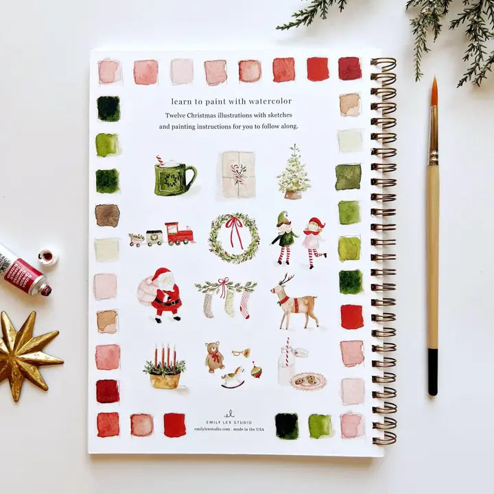 WATERCOLOUR WORKBOOK | CHRISTMAS-Books & Stationery-EMILY LEX STUDIO-Coriander