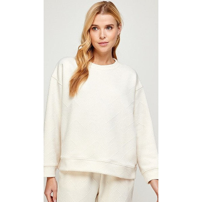 WEAVE SWEATSHIRT LOUNGE WEAR-Tops-SEE AND BE SEEN-SMALL-CREAM-Coriander