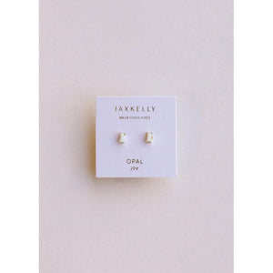 WHITE OPAL BAGUETTE STUDS-Jewellery-JAX KELLY-Coriander