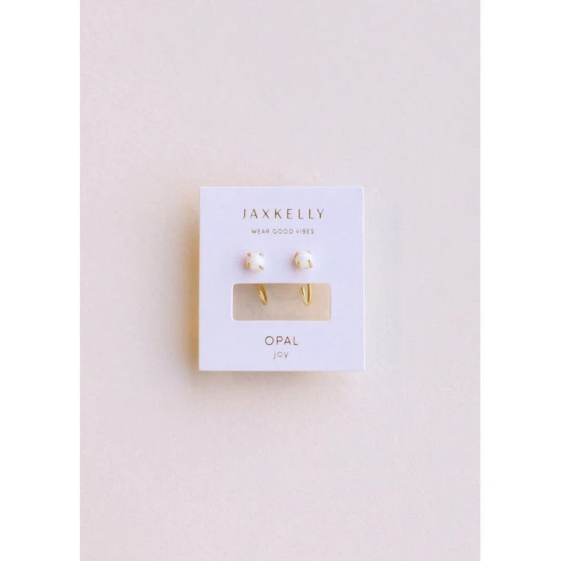 WHITE OPAL HUGGIES EARRINGS-Jewellery-JAX KELLY-Coriander