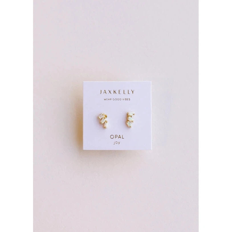 WHITE OPAL OFFSET TRIO STUDS-Jewellery-JAX KELLY-Coriander