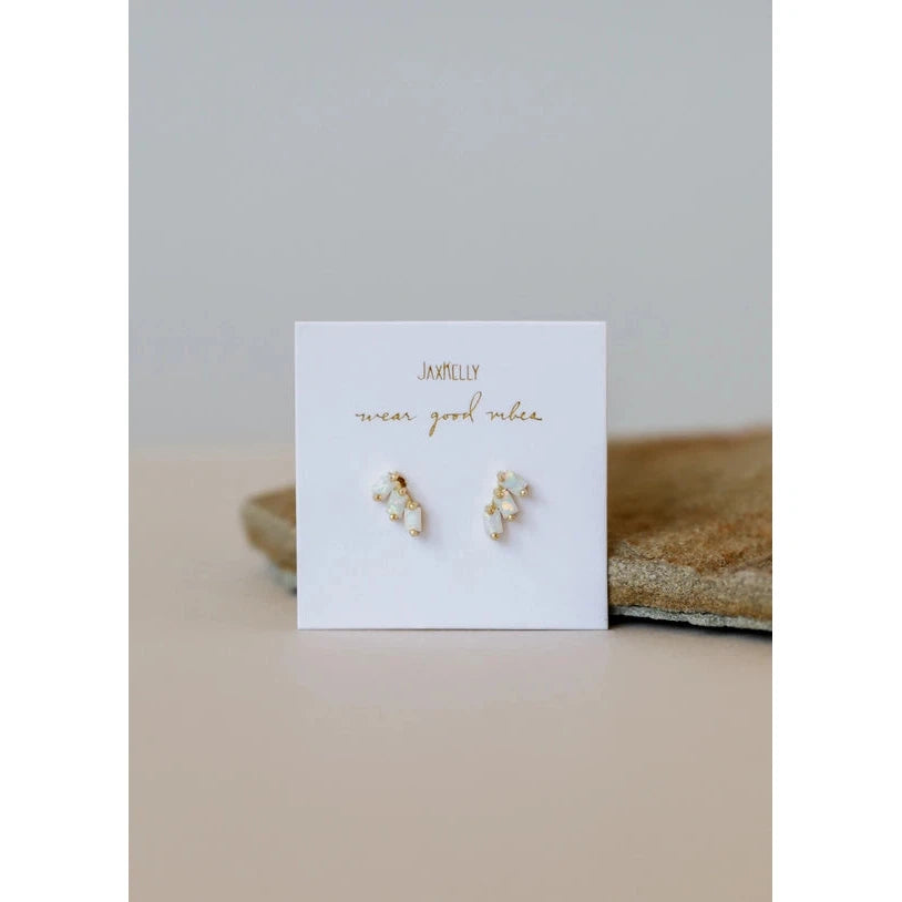 WHITE OPAL OFFSET TRIO STUDS-Jewellery-JAX KELLY-Coriander