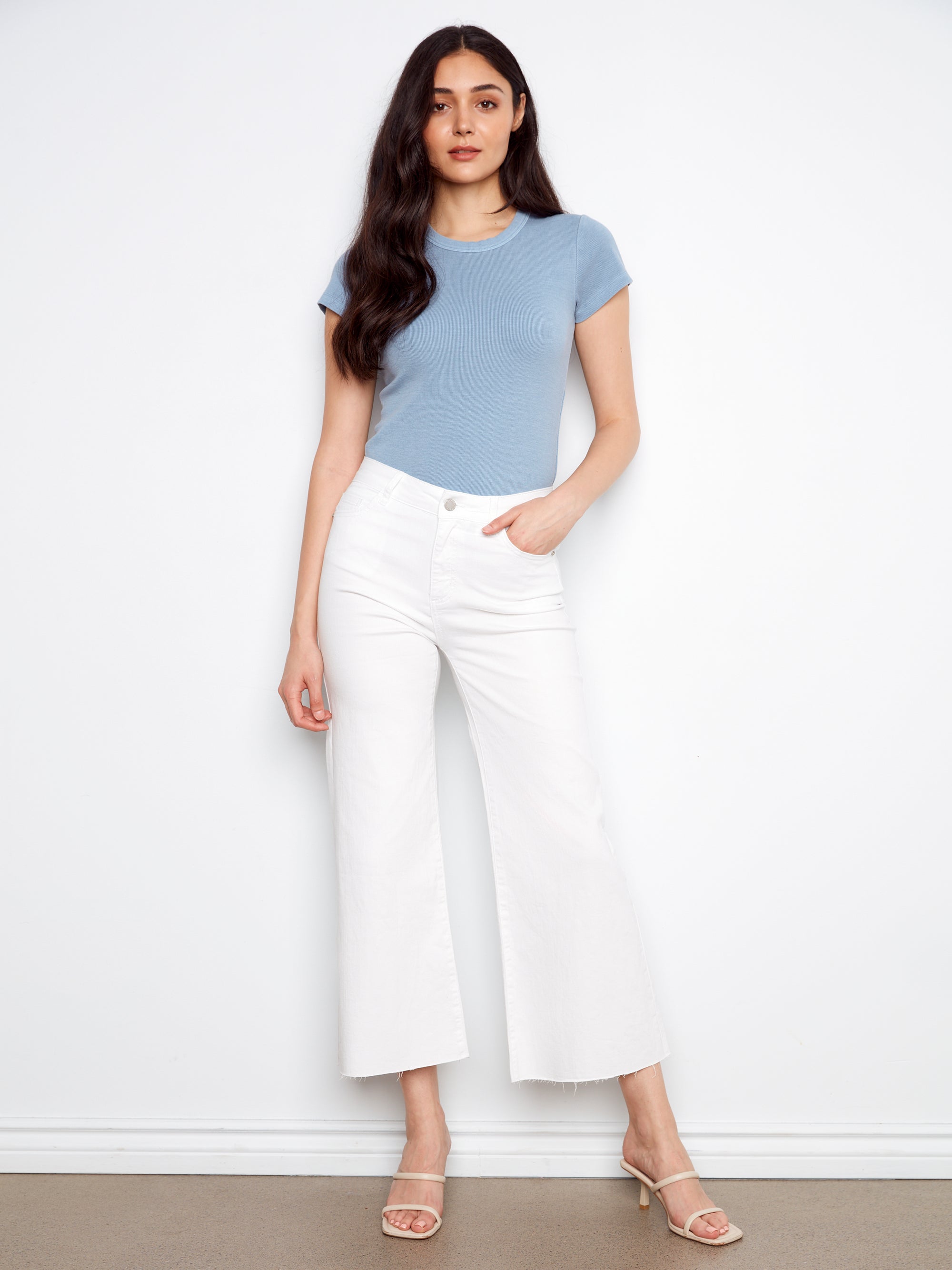 WIDE LEG DENIM | CROP FLARE-Denim-CHARLIE B-4-WHITE-Coriander